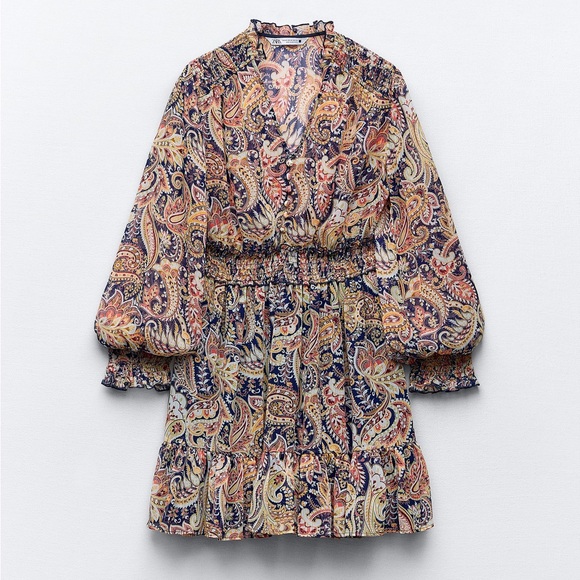 ZARA WOMAN SS23 MULTICOLOURED PRINTED MINI DRESS REF:8634/712 - Picture 2 of 4